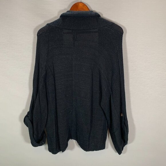 Chicos Sweater Womens Large Black Cotton Angora Open Cardigan Roll Tab Sleeve - Picture 7 of 7
